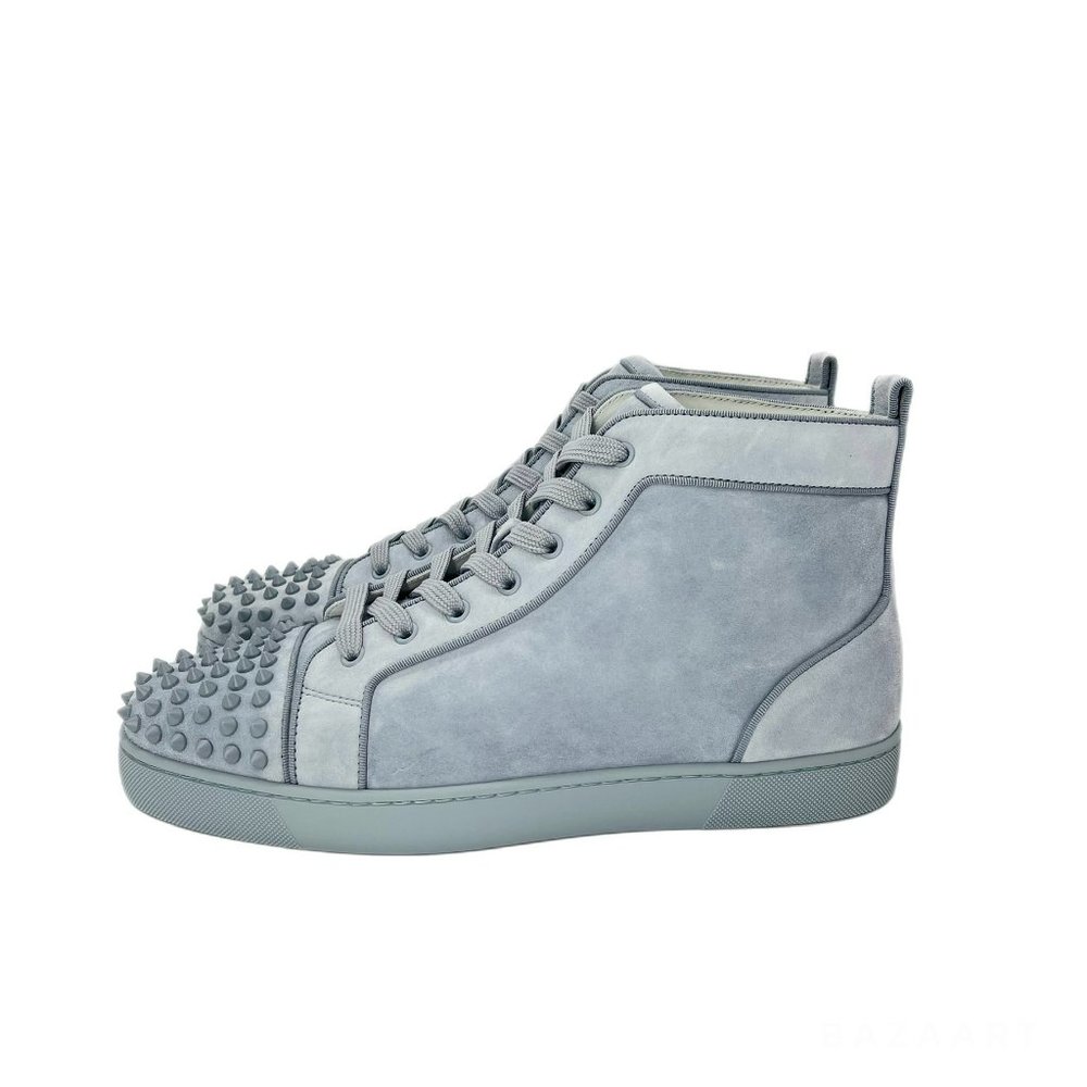 Christian Louboutin Lou Spikes Orlato Suede High-top Sneakers Paseo Blue US 11
